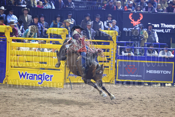 NFR  RD TWO (859) Bareback Riding Dean Thompson All Eyes on A&K Power River Rodeo