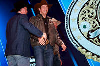 NFR RD Two Buckle Awards (577) Bull Riding  Jared Parsonage, 87.5 points on Barnes PRCA Rodeo 's Umm