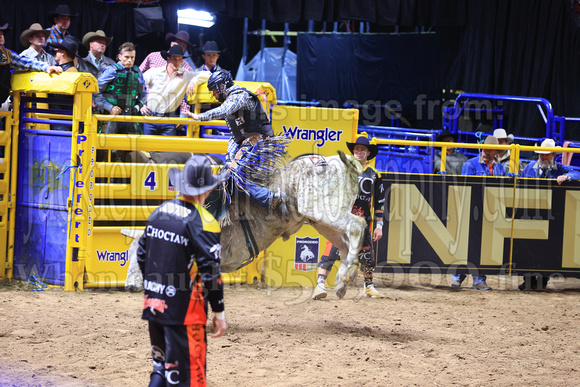NFR RD Six (3636) Bull Riding Hayes Weight Zombie Time Burch Rodeo