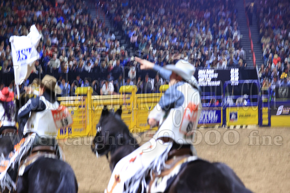 NFR RD Five (836) Bareback Clayton Biglow, on Pickett Pro Rodeo Co 's Night Crawler, and Jayco Roper, on C5 Rodeo's Virgil, 89.5 points