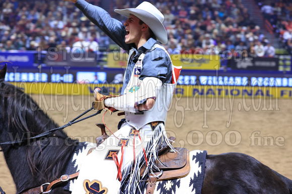 NFR RD Five (833) Bareback Clayton Biglow, on Pickett Pro Rodeo Co 's Night Crawler, and Jayco Roper, on C5 Rodeo's Virgil, 89.5 points