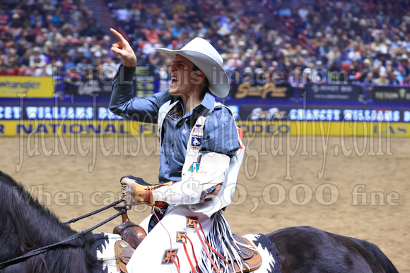 NFR RD Five (831) Bareback Clayton Biglow, on Pickett Pro Rodeo Co 's Night Crawler, and Jayco Roper, on C5 Rodeo's Virgil, 89.5 points