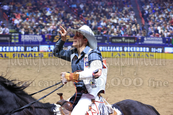 NFR RD Five (830) Bareback Clayton Biglow, on Pickett Pro Rodeo Co 's Night Crawler, and Jayco Roper, on C5 Rodeo's Virgil, 89.5 points