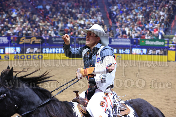 NFR RD Five (829) Bareback Clayton Biglow, on Pickett Pro Rodeo Co 's Night Crawler, and Jayco Roper, on C5 Rodeo's Virgil, 89.5 points