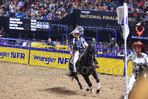 NFR RD Five (821) Bareback Clayton Biglow, on Pickett Pro Rodeo Co 's Night Crawler, and Jayco Roper, on C5 Rodeo's Virgil, 89.5 points