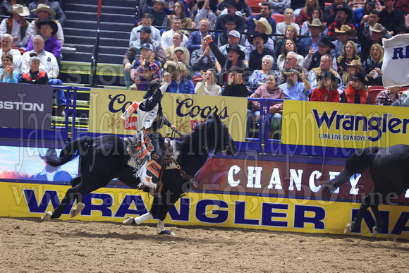 NFR RD Five (803) Bareback Clayton Biglow, on Pickett Pro Rodeo Co 's Night Crawler, and Jayco Roper, on C5 Rodeo's Virgil, 89.5 points