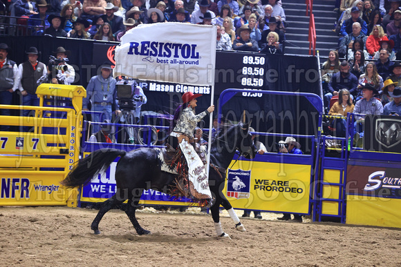 NFR RD Five (796) Bareback Clayton Biglow, on Pickett Pro Rodeo Co 's Night Crawler, and Jayco Roper, on C5 Rodeo's Virgil, 89.5 points