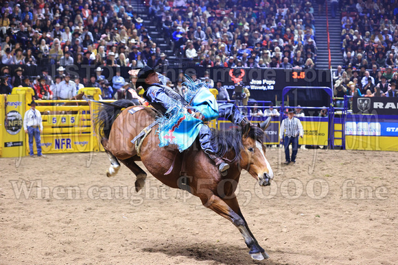 NFR  RD TWO (1067) Bareback Riding Jess Pope Ankle Biter Rafter G Rodeo