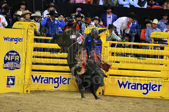 NFR RD ONE (6171) Bull Riding , Dustin Donovan, Rewind, Corey and Lange