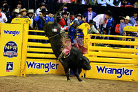 NFR RD ONE (6170) Bull Riding , Dustin Donovan, Rewind, Corey and Lange