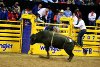 NFR RD ONE (6178) Bull Riding , Dustin Donovan, Rewind, Corey and Lange