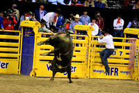 NFR RD ONE (6175) Bull Riding , Dustin Donovan, Rewind, Corey and Lange