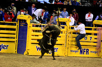 NFR RD ONE (6176) Bull Riding , Dustin Donovan, Rewind, Corey and Lange