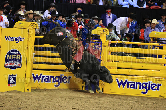 NFR RD ONE (6169) Bull Riding , Dustin Donovan, Rewind, Corey and Lange