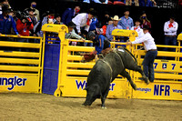 NFR RD ONE (6182) Bull Riding , Dustin Donovan, Rewind, Corey and Lange
