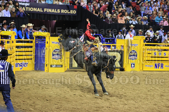 NFR RD ONE (3181) Saddle Bronc, Kolby Wanchuk, Spotted Blues, Big Bend