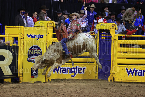 NFR RD Two (4505) Bull Riding , Roscoe Jarboe, Velocity, Andrews
