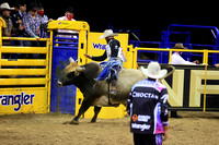 NFR RD ONE (6800) Bull Riding , Clayton Sellers, Reride, American Blood, Rocky Mountain