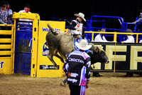 NFR RD ONE (6807) Bull Riding , Clayton Sellers, Reride, American Blood, Rocky Mountain