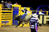 NFR RD ONE (6799) Bull Riding , Clayton Sellers, Reride, American Blood, Rocky Mountain