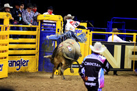 NFR RD ONE (6796) Bull Riding , Clayton Sellers, Reride, American Blood, Rocky Mountain