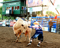 Mandan Perf One Tuesday (1611) Bull Riding Brody Yeary, on Dakota Rodeo's Trump Train, 86.5 points
